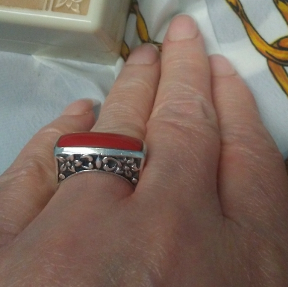 EXQUISITE Bali Style Red Coral Sterling Ring